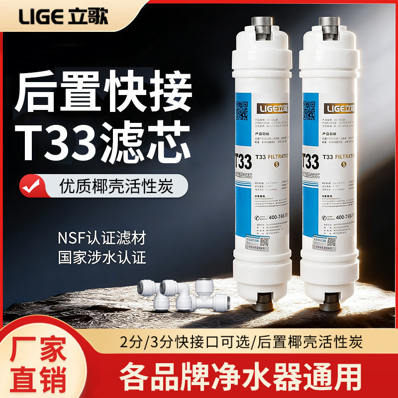 后置活性炭T33通用一体快接滤芯家用直饮纯水机过滤器净水器配件
