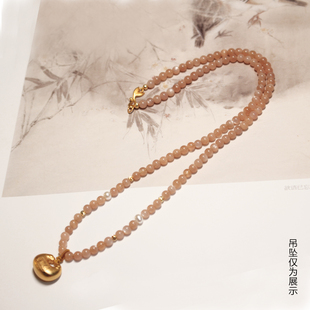 原创定制如意锦鲤黄金锁包吊坠配链双耳挂挂绳橙色月光石清新显白