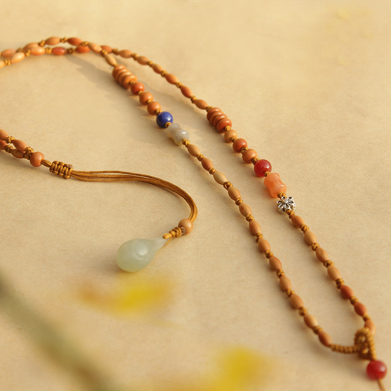 蜜蜡吊坠配绳高档挂链女款橄榄核米珠小细珠子手工编织挂脖挂绳