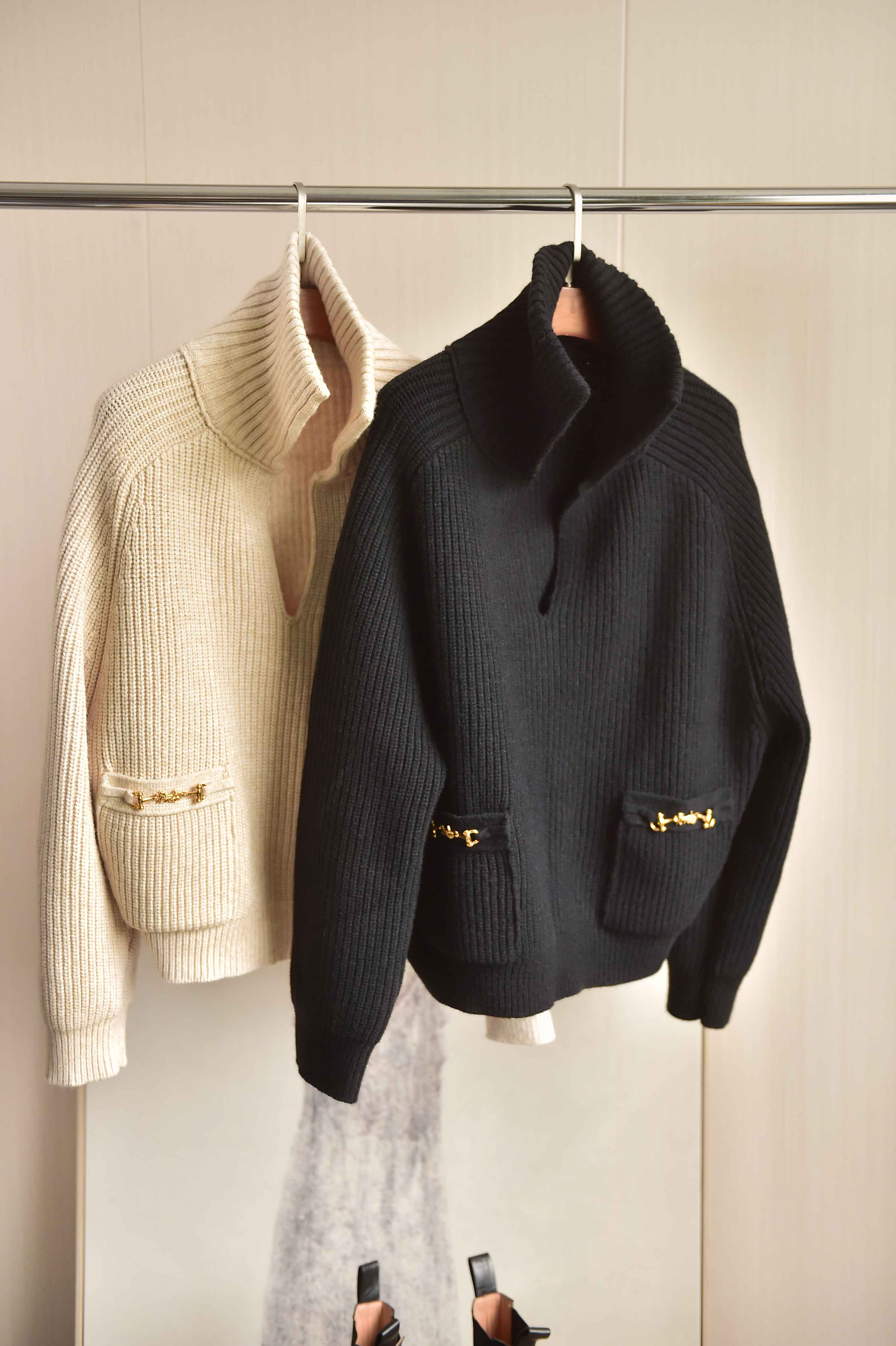 22秋冬 秋冬复古old school 半开大翻领羊绒羊毛轻奢针织大毛衣