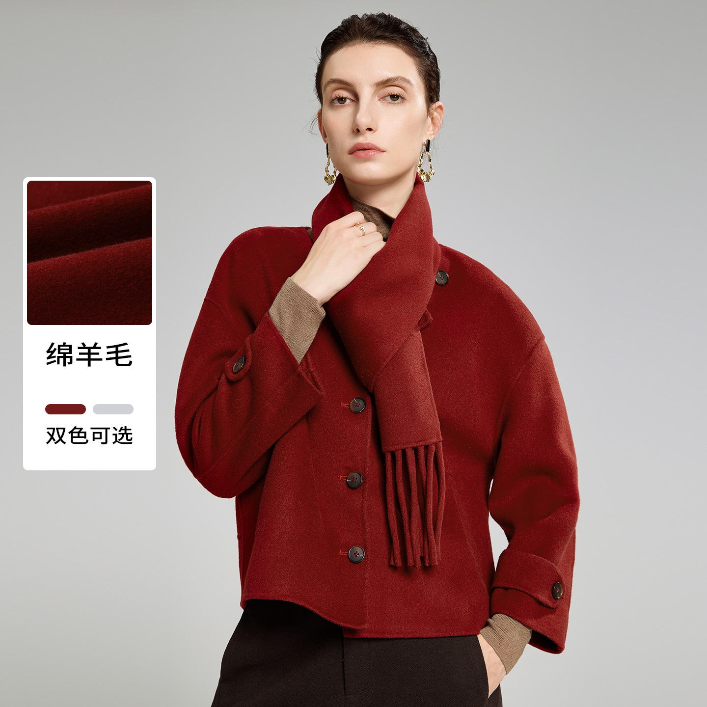 红色保暖磨毛厚款2025年冬季连帽