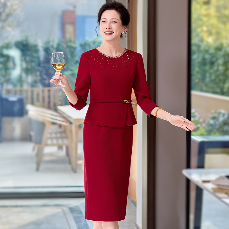 26年新款时尚气质优雅婚宴婚礼连衣裙假两件妈妈装喜婆婆大码5XL