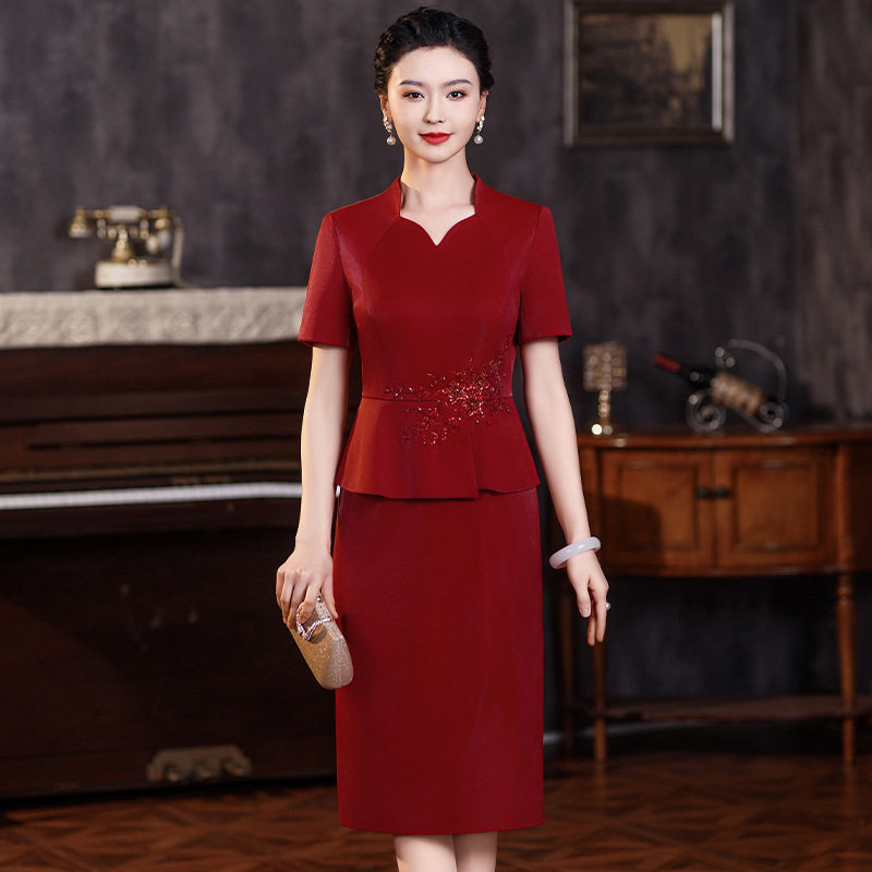 2025春装新款假两件显瘦连衣裙气质妈妈喜婆婆婚宴婚礼大码5XL