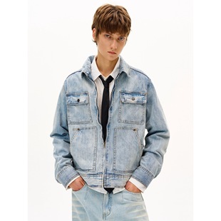 MADWITCH美式经典水洗做旧牛仔夹克外套男女vintage多口袋上衣ins