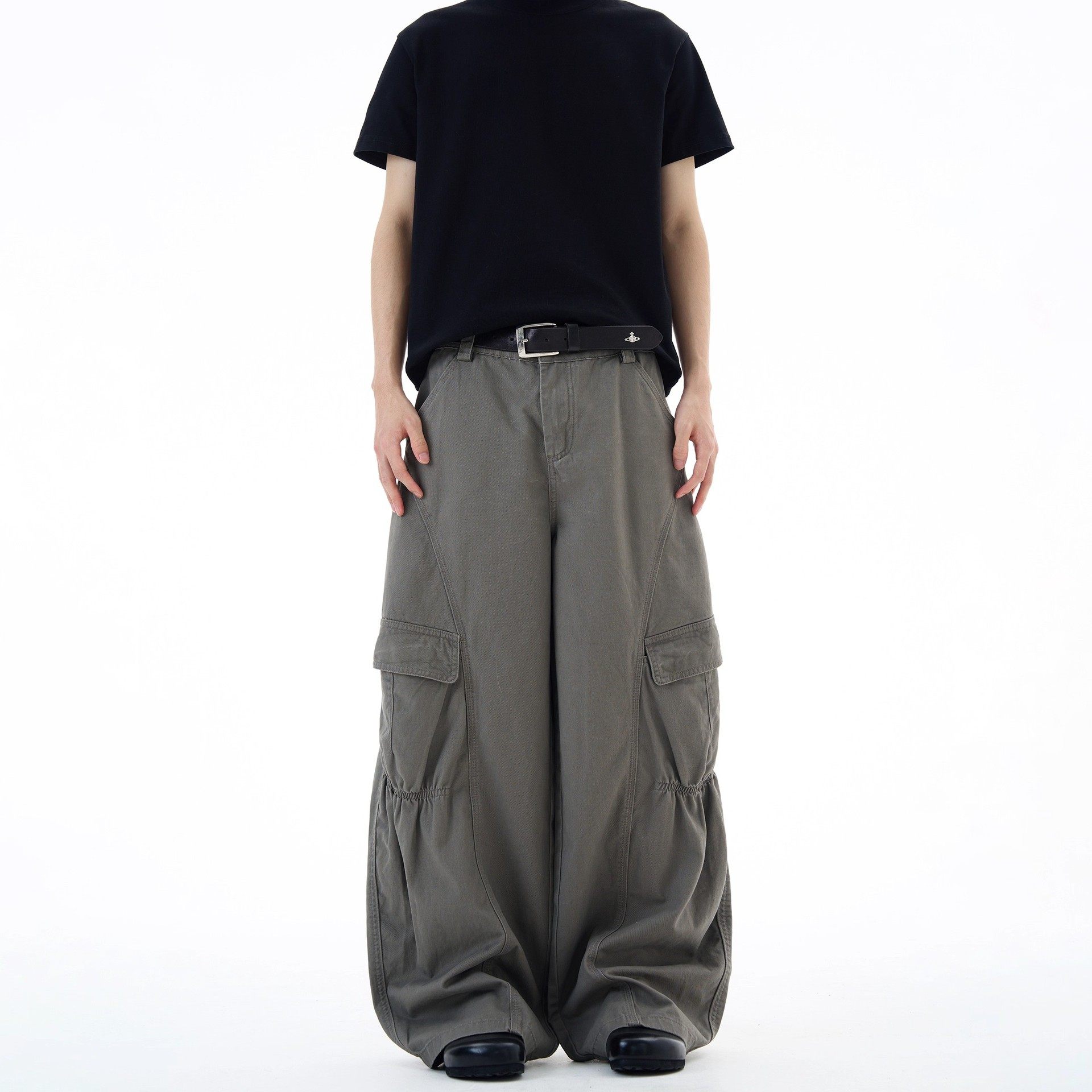 KISKO美式复古立体解构褶皱阔腿工装裤男女潮牌设计感宽松长裤子