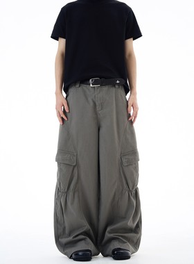 KISKO美式复古立体解构褶皱阔腿工装裤男女潮牌设计感宽松长裤子