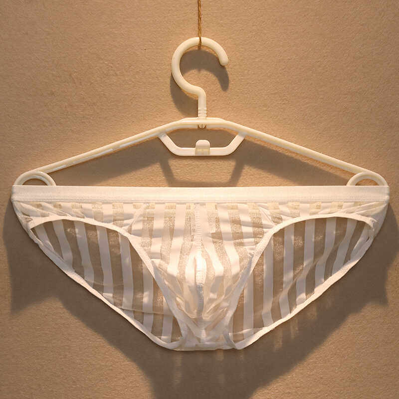 男士三角内裤窄边低腰U凸囊袋网纱透明条纹冰丝青年时尚三角短裤,女士内衣/男士内衣/家居服,男三角内裤,淘宝优惠券,粉丝福利购,淘宝优惠卷