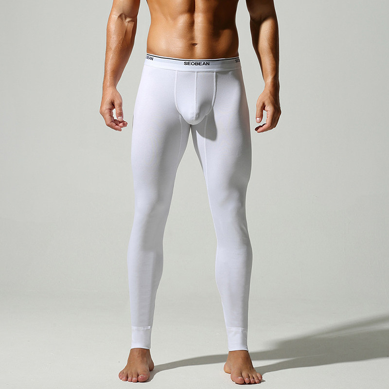 男士秋裤精梳棉薄款打底裤紧身青年舒适保暖纯色简约时尚九分长裤