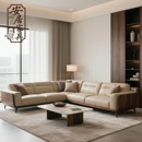 新中式 大小户型客厅定制 北美黑胡桃实木转角贵妃真皮沙发组合意式