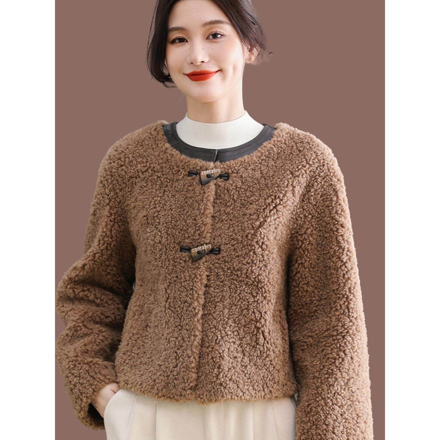 颗粒羊剪绒大衣女2025冬季新款韩版小个子羊羔毛皮毛一体皮草外套,女装/女士精品,短外套,淘宝优惠券,粉丝福利购,淘宝优惠卷