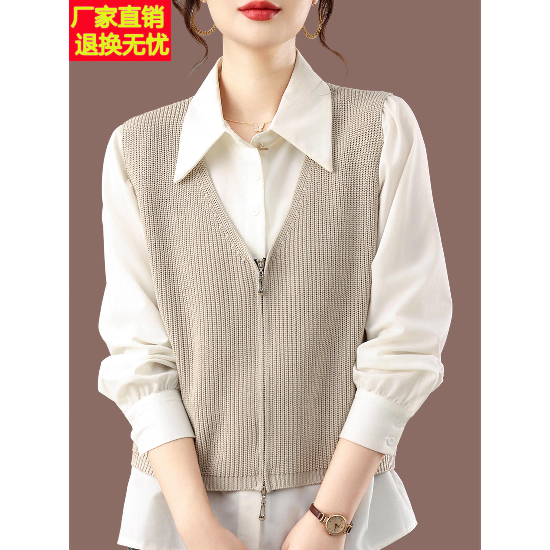 V领无袖羊毛针织马甲女2025春秋新款叠穿毛衣背心外搭拉炼开衫