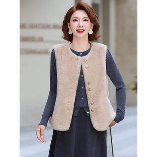 彷貂毛马甲女款秋冬季皮毛一体皮草宽松中年妈妈马夹背心短款外套