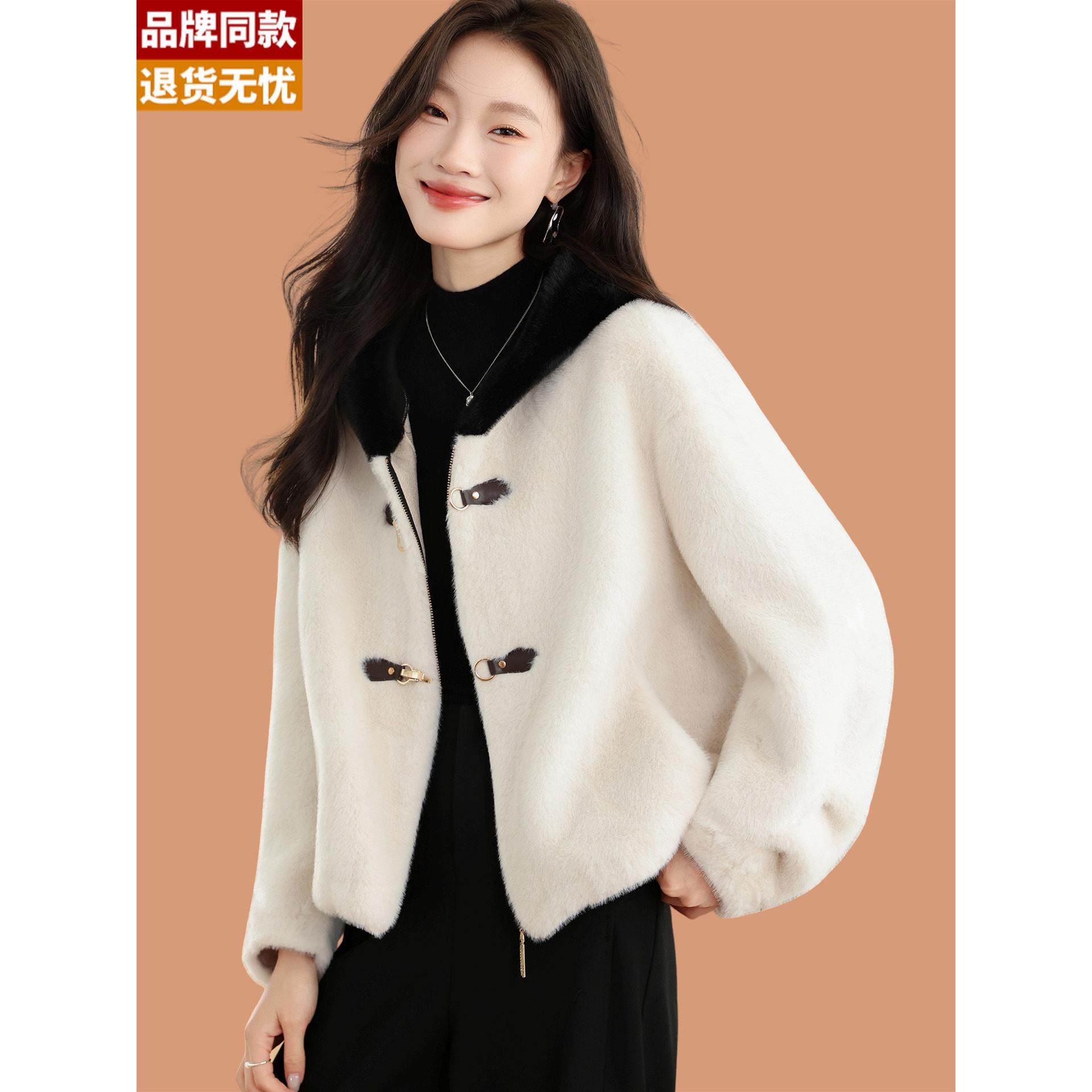 彷水貂绒皮草短外套女士秋冬新款连帽拉炼外搭加厚金貂绒毛毛开衫,女装/女士精品,短外套,淘宝优惠券,粉丝福利购,淘宝优惠卷