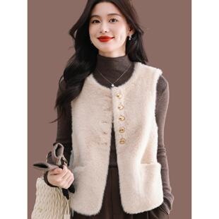 水貂绒马甲女装2025秋冬皮毛一体外套开衫小个子短款洋气皮草坎肩