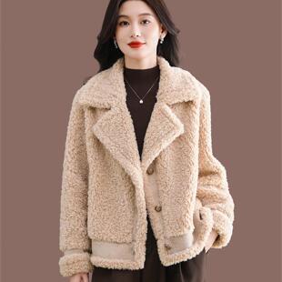 2025冬季新款加厚全羊羔毛加厚短款羊剪绒皮草外套女皮毛一体大衣