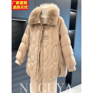 中国风羽绒服外套女妈妈装中长款冬季新款上衣大码中老年鸭绒大衣