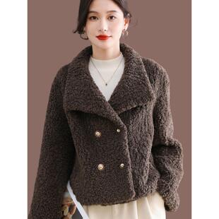 羊剪绒皮毛一体外套女短款2025秋冬新款羊羔毛毛皮草大衣加厚上衣