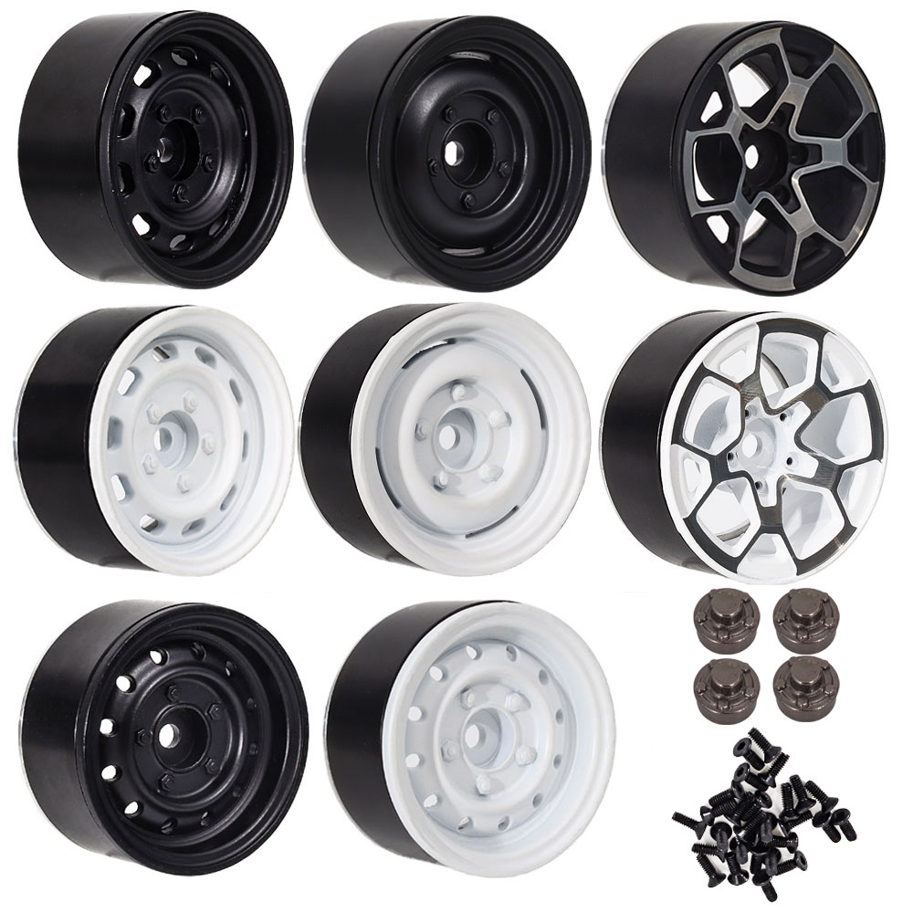 RC遥控模型车1.9寸攀爬车轮胎碎石胎铝合金夹片锁胎免粘轮毂套装