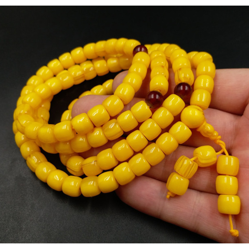 高档精美新款蜜蜡算盘珠手链 鸡油黄蜜蜡108颗多圈手链老蜜蜡手串