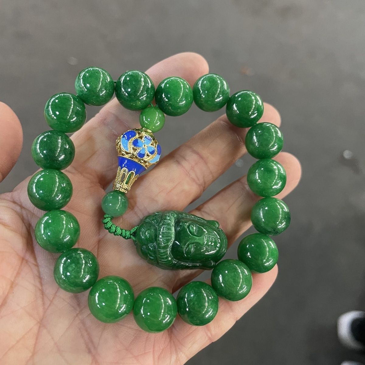 老坑翡翠满绿冰种圆珠手链观音正品缅甸帝王绿正阳绿礼物手串手持