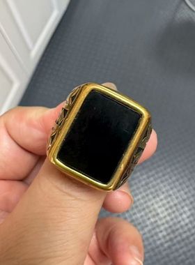 回流鎏金黑宝石平安无事男款戒指霸气扳指不掉色高品质送礼物