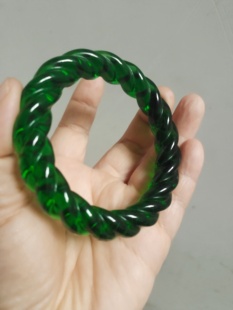 葱岭玉祖母绿宝石麻花手镯一个时来运转手镯满绿冰透