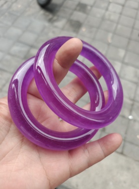 紫罗兰玉手镯茄紫翠色手镯冰种圆条旺夫玉镯子女石英岩玉镯子