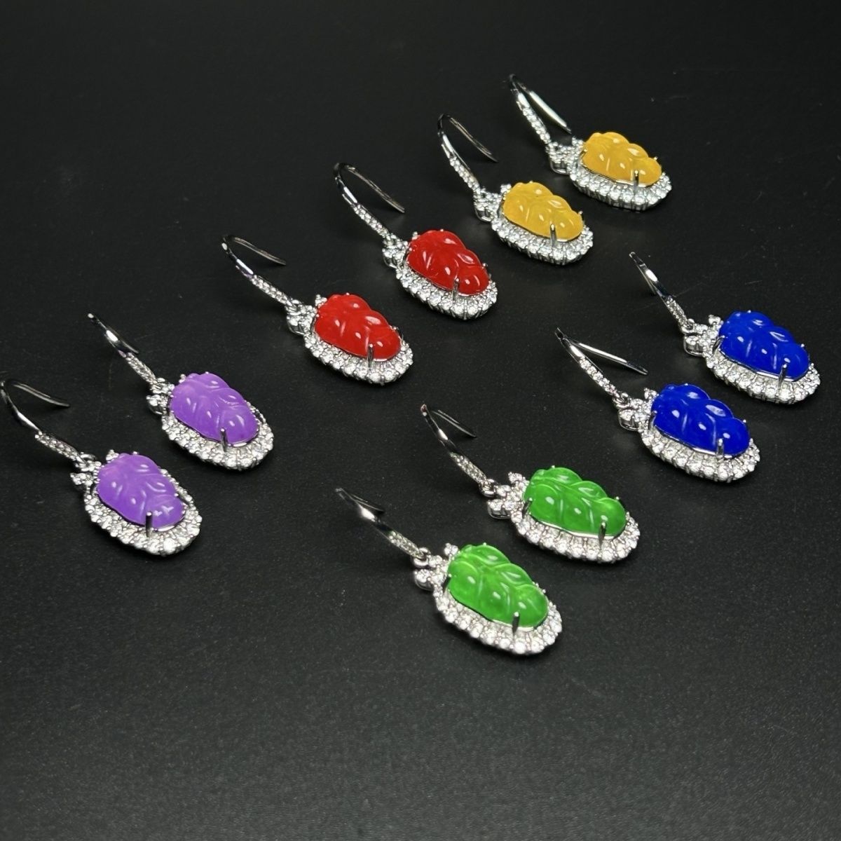 缅甸天然翡翠冰种满色925银树叶耳环叶子耳坠女款耳饰单个价