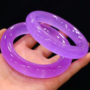 紫罗兰玉手镯茄紫翡色手镯冰种圆条翠玉镯子女石英岩玉镯子仿真玉