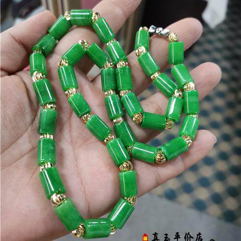天然干青金珠配饰满绿石英岩玉精雕算盘珠项链黄色路路通毛衣链