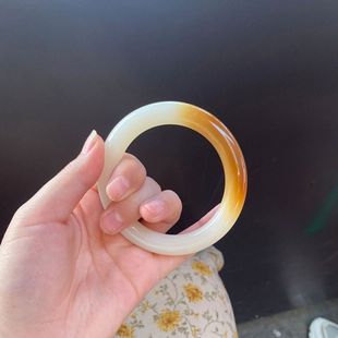 新疆且末老料和田白色糖料俏色籽料羊脂玉女圆条糖白手镯礼物百搭