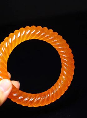 精雕时来运转手镯麻花高冰玉石手镯玉石金灿灿精雕刻黄色玉石女款