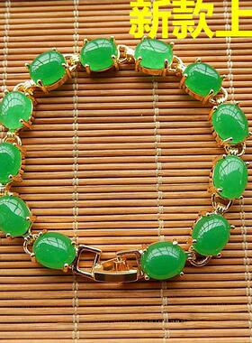 缅甸A货翡翠正阳绿满色手链手串脚链冰糯种纯银镶嵌翠绿手串女款