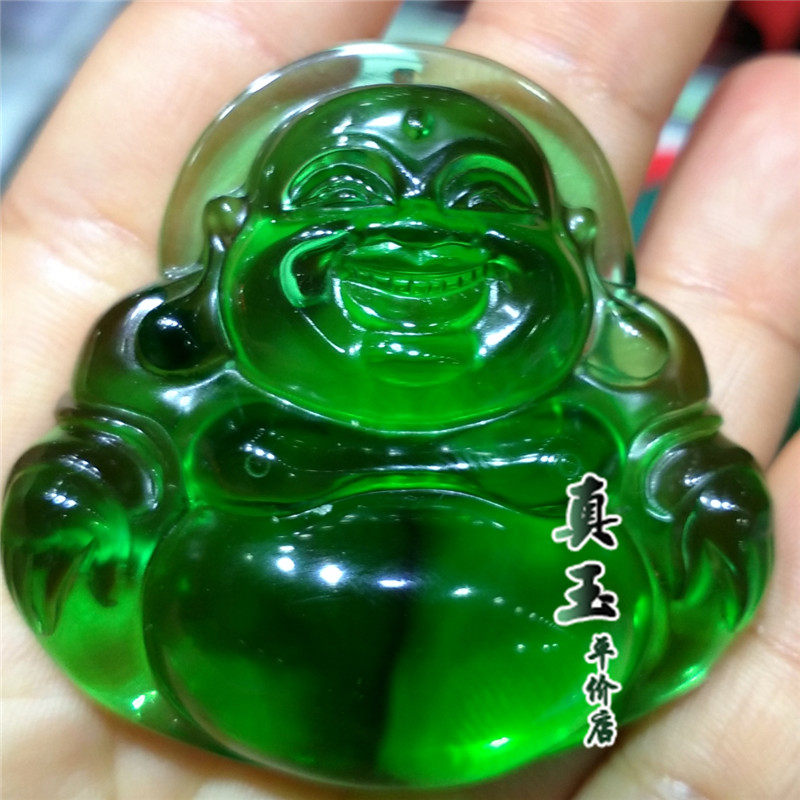 精美高品质冰翠佛玉吊坠满绿色葱岭玉精雕佛公玉挂件