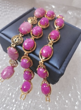 真空电镀镶嵌舒俱来手链 女款粉紫色蛋形玉手串