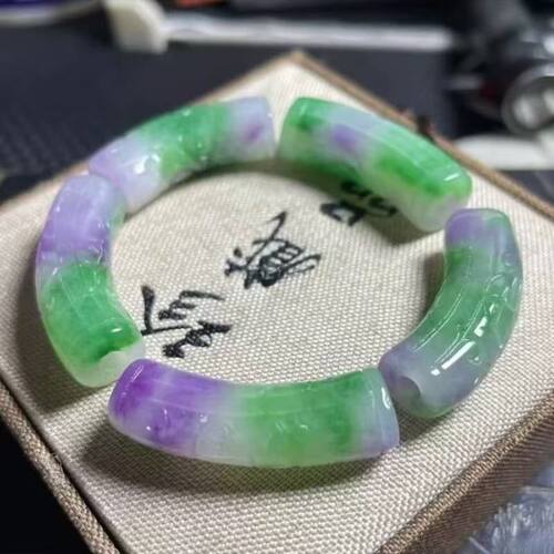 紫罗兰弯管紫绿色玉石春彩紫绿飘花大孔路路通diy手链项链石英岩