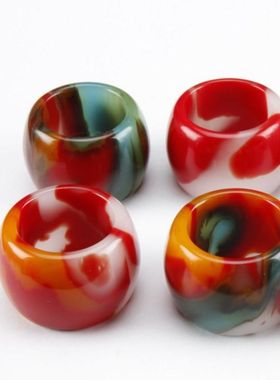 七彩石鸡血石扳指多色玉戒指男士大拇指指环古玩文玩琉璃工艺品