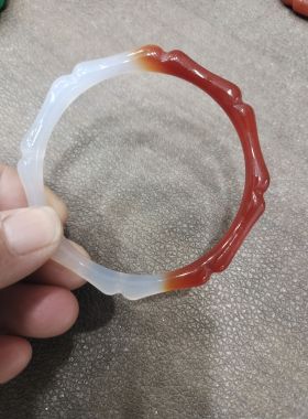 天然冰种油半山半水玛瑙玉髓手镯女款竹节镯子玉镯送女朋友