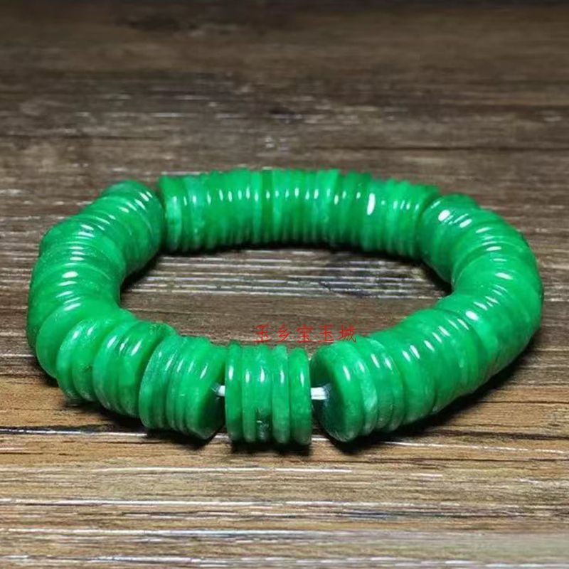 缅甸翡翠干青手链祖母绿老坑冰种阳绿平安扣手串男女款隔片手串