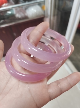 玉镯冰种粉玉髓手镯女浅紫色翡翠色窄版汉服玉镯玛瑙玉石水晶手环