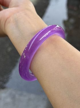 精品缅甸翡翠手镯冰种水沫玉紫罗兰玉镯冰透圆条镯子女款福镯手饰