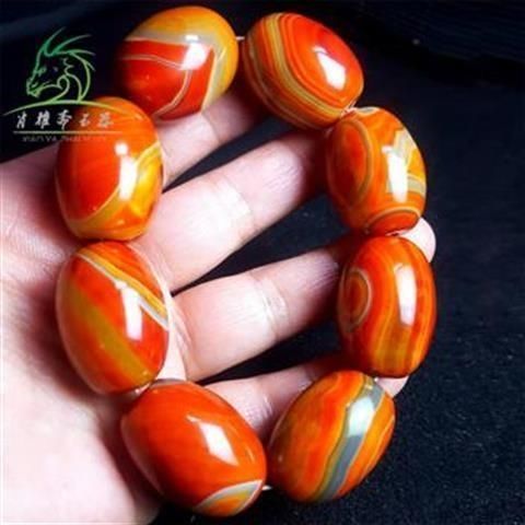 天然缠丝玛瑙战国红色玛瑙桶珠手链红红火火鸟蛋形手串把玩