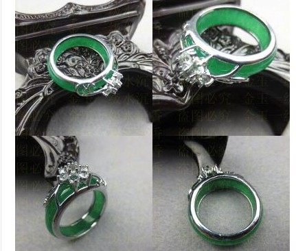 天然马来玉祖母绿玉戒指925银镶嵌马来玉戒面翡翠绿正品玉女戒指