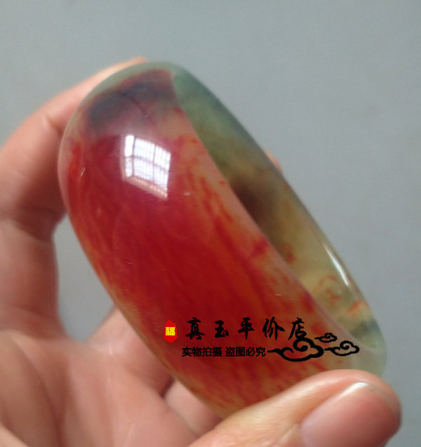女款岫玉鸡血石手镯 凤血玉鸡血玉镯子天然玉石玉器送妈妈带证书