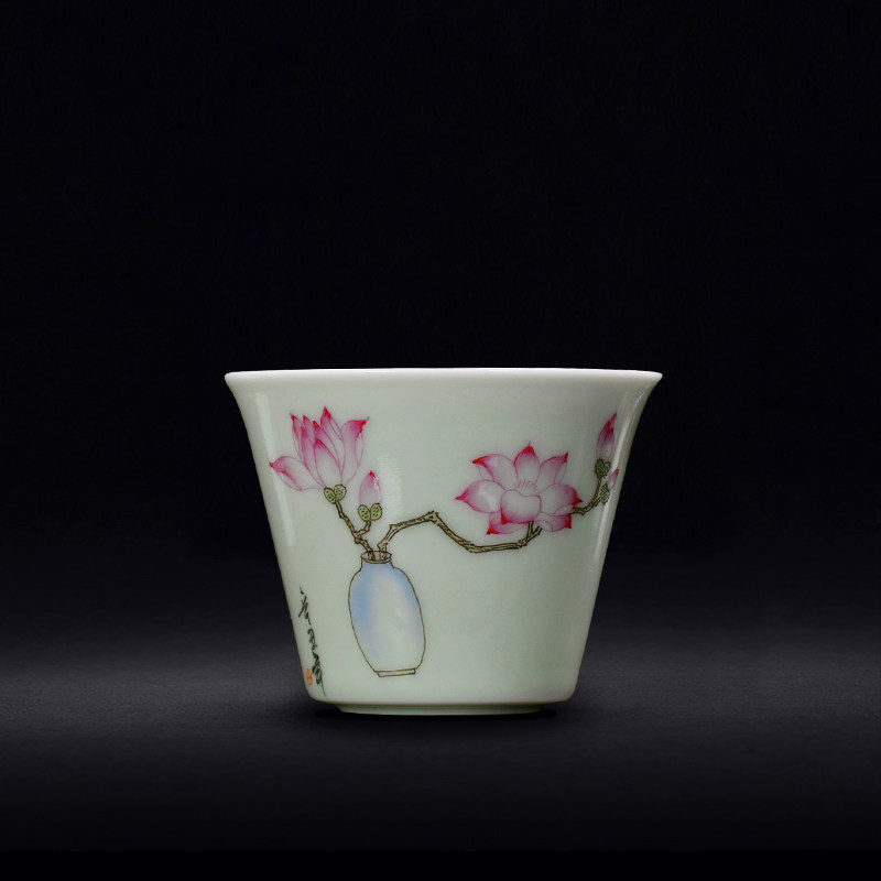 【李镇英】松柏堂 景德镇仿古手绘粉彩珐琅彩主人杯 迷你款中式