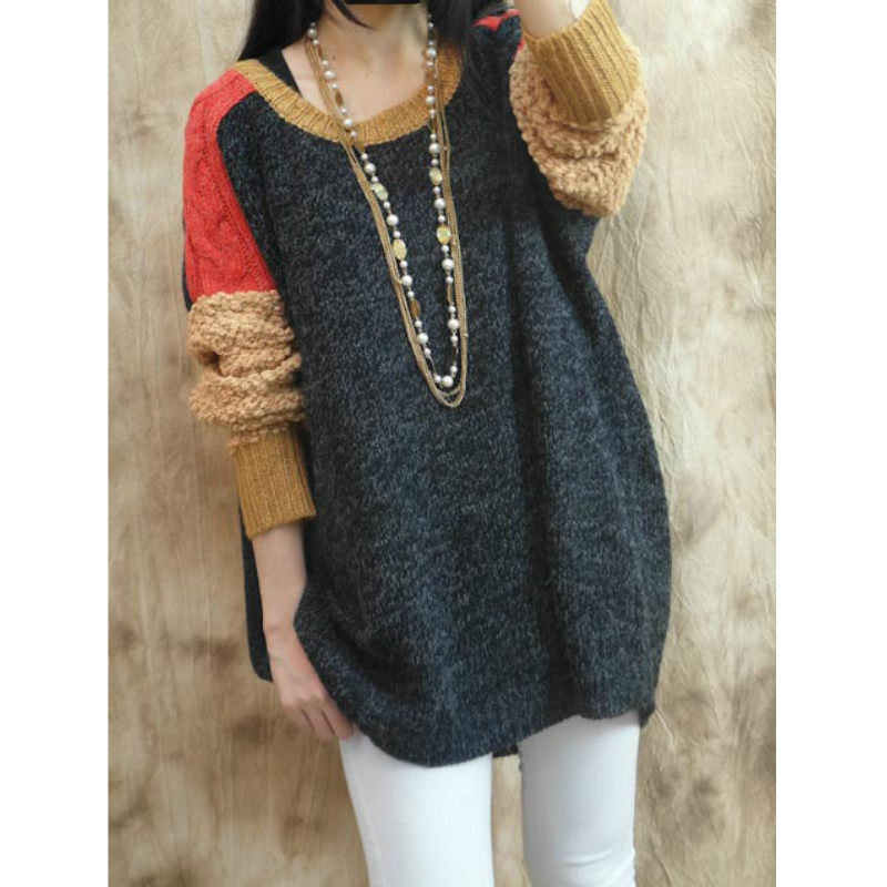 大码显瘦撞色女毛衣 热卖爆款韩国鸽子牌个性可爱qq毛袖粗针毛衣