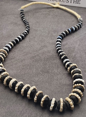 非洲贸易珠 西亚黑白古董琉璃珠 古珠饰品项链 文玩配珠diy散珠