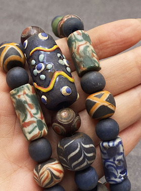 非洲贸易珠 西亚老琉璃珠  波西米亚风饰品项链 文玩配珠diy散珠
