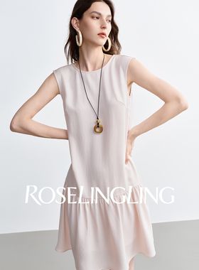 ROSELINGLING减龄浪漫 定制垂坠乱麻肌理醋酸 镂空绑带花苞连衣裙