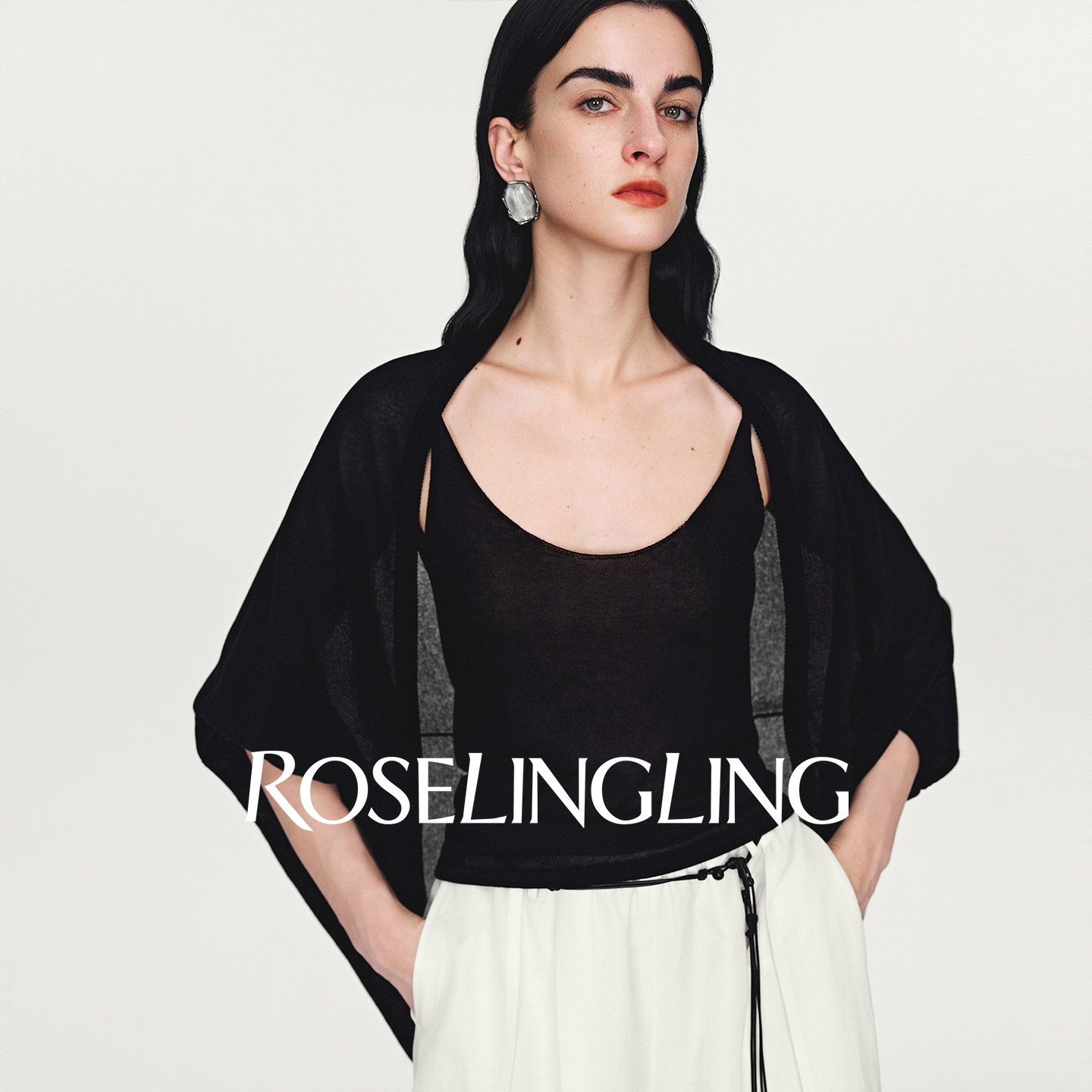 ROSELINGLING温柔感穿搭醋酸+棉简洁一片式开衫+吊带背心针织套装